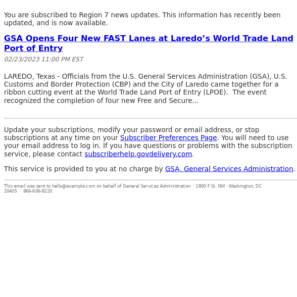 GSA Opens Four New FAST Lanes at Laredo’s World Trade Land Port of Entry