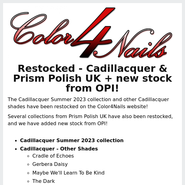 Cadillacquer & Prism Polish UK - Restocked + New Stock from OPI!