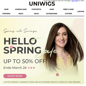 🌸 Spring into Savings: Up to 50% Off Hair Toppers & Wigs!