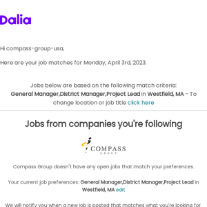 Daily jobs digest for Compass Group USA