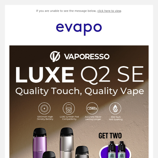 Vaporesso Luxe Q2 SE with two free nic salts - only £16.99