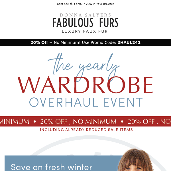 ENDING SOON: Wardrobe Overhaul Event Starts Now! 20% Off + No Minimum!