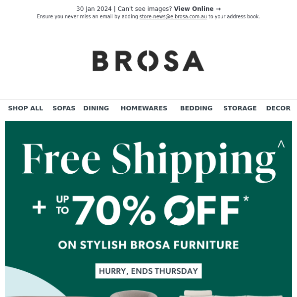 Free Shipping + Up to 70% OFF Stylish Brosa Furniture!