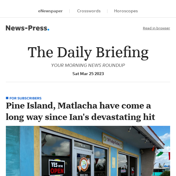 Daily Briefing: Pine Island, Matlacha have come a long way since Ian's devastating hit