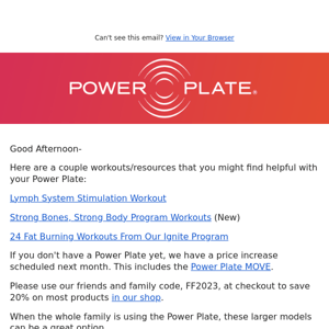 Power Plate MOVE Price Increase