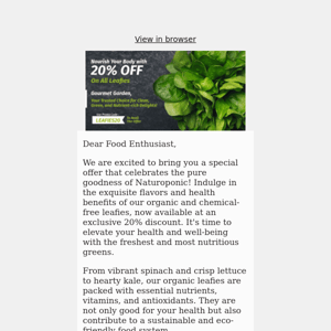 20% Off on Organic and Chemical-Free Leafies - Pure Goodness of Naturoponic!