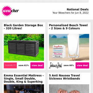 320 Litre Garden Storage Box | Personalised Love Beach Towel | Emma Essential Foam Mattress | 5 Anti Nausea Travel Wristbands | 8-Seater Wicker Rattan Firepit Table Set