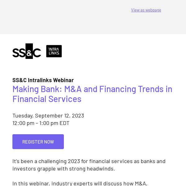 Join us for a webinar: M&A and Financing Trends