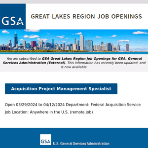 New/Current Job Opportunities in the GSA Great Lakes Region