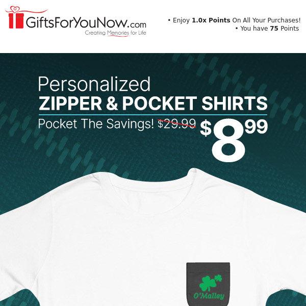 👕New Designs: $8.99 Personalized Zipper & Pocket Shirts!