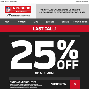 25% Off Preseason Sale Ends Tonight! - NFL Shop