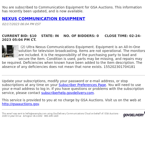 GSA Auctions Communication Equipment Update