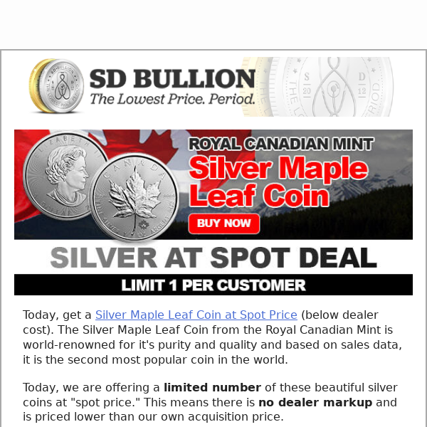 ⚡Silver Maple Leaf Coin at SPOT PRICE (Inside)⚡