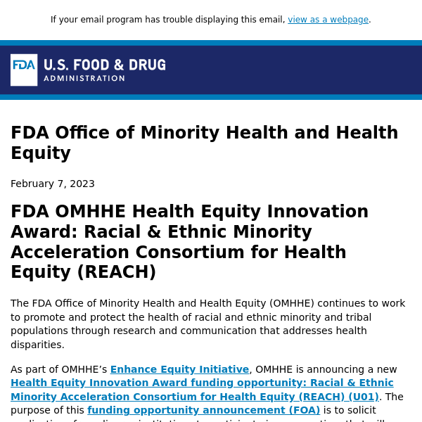 FDA OMHHE Announces a New Funding Opportunity