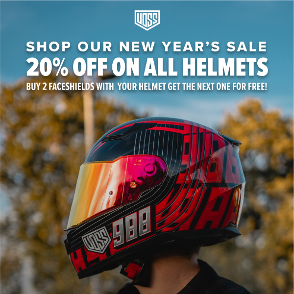 20% off All Helmets + Buy 2 faceshields get the next one FREE!