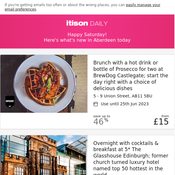 BrewDog Castlegate brunch; 5* The Glasshouse getaway; Rehmat's Aberdeen dining; Award-winning 5* Pitlochry getaway, and 8 other deals