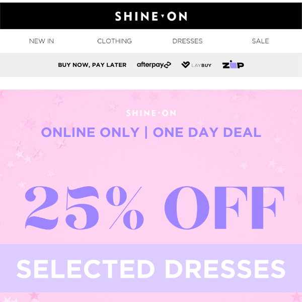 25% OFF SELECTED DRESSES 💜 One Day Only, Online Only!