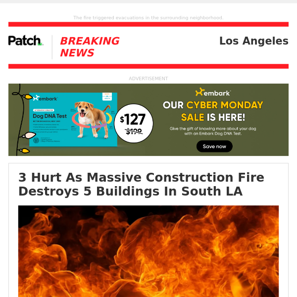 ALERT: 3 Hurt As Massive Construction Fire Destroys 5 Buildings In South LA – Tue 07:24:17AM