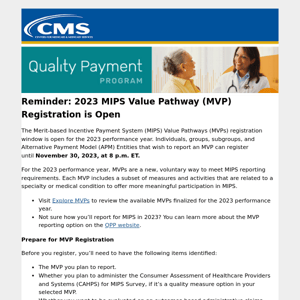 Reminder: 2023 MVP AND CAHPS for MIPS Survey Registration is Open