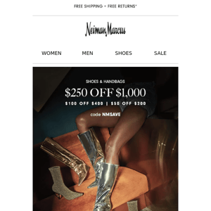 There's still time for $250 off shoes & handbags