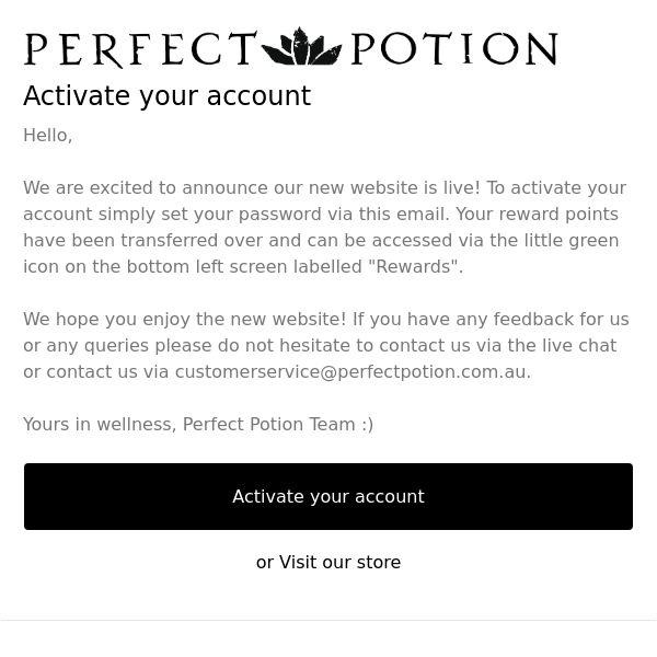 Perfect Potion Account Activation