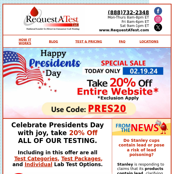 Everything’s on sale for Presidents Day! Take 20% off ALL OF OUR TESTING.
