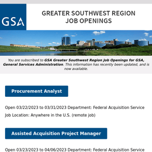 New/Current Job Opportunities in the GSA Greater Southwest Region