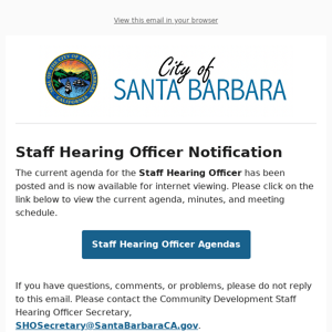 Staff Hearing Officer - Agenda Posting Notification