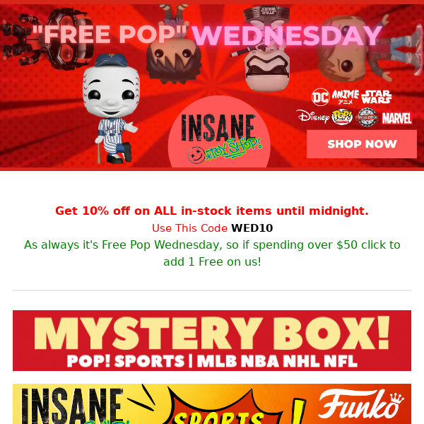 💥✨NEW SPORTS MYSTERY POP 6-PACK + FREE POP WED + over 275 vaulted pops added back now!✨💥