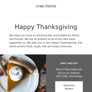 Happy Thanksgiving from your friends at crae. home