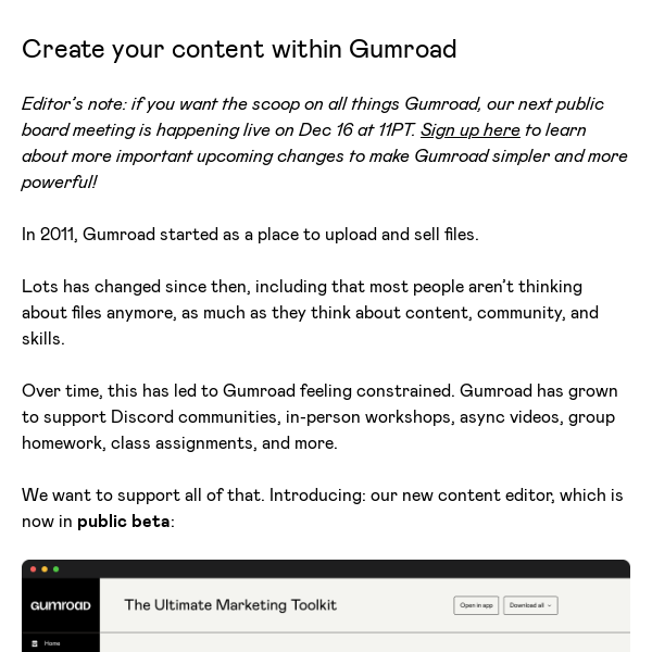 Create your content within Gumroad