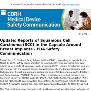 Additional update for Reports of Squamous Cell Carcinoma in Capsule Around Breast Implants