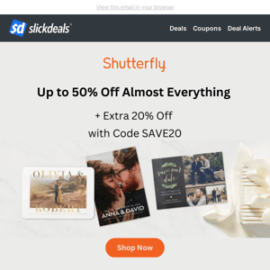 Shutterfly | Up to 50% Off Almost Everything + Extra 20% Off