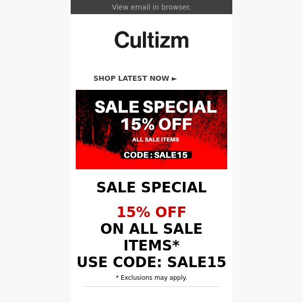 SALE SPECIAL: 15% off.