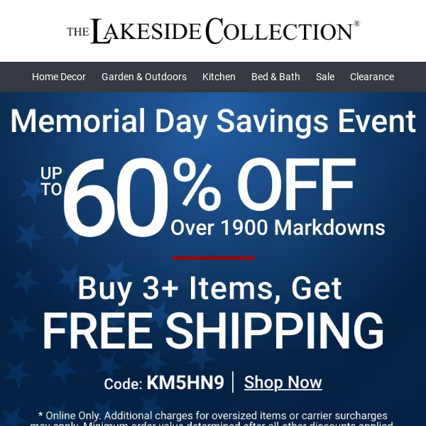 STARTS NOW! Memorial Day Savings Event