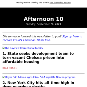 Chelsea prison to become housing | City's record drug deaths | New digs for hotel designer