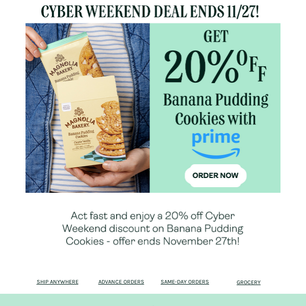 CYBER WEEKEND: Get 20% off Banana Pudding Cookies with Amazon Prime!