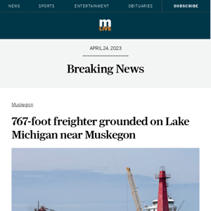 767-foot freighter grounded on Lake Michigan near Muskegon