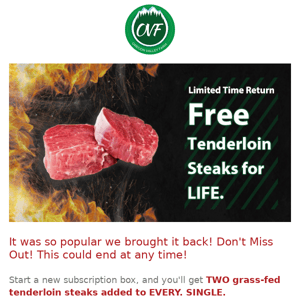 🥩 Hurry! 2 Free Tenderloins with Every New Subscription