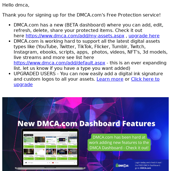 New DMCA Dashboard features