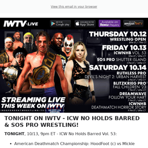 TONIGHT on IWTV - ICW No Holds Barred & SOS!