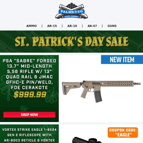 You're in Luck With These St. Patrick's Day Weekend Deals! | Sabre 13.7" 5.56 Rifle FDE $999.99!