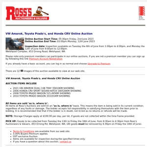 Ross's > VW Amarok, Toyota Prado's, and Honda CRV Online Auction 12/06/23