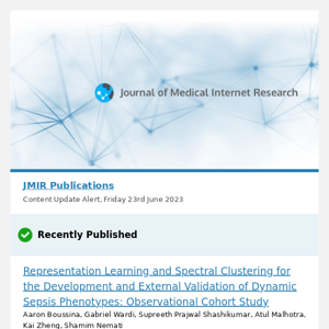 [JMIR] Representation Learning and Spectral Clustering for the Development and External Validation of Dynamic Sepsis Phenotypes: Observational Cohort