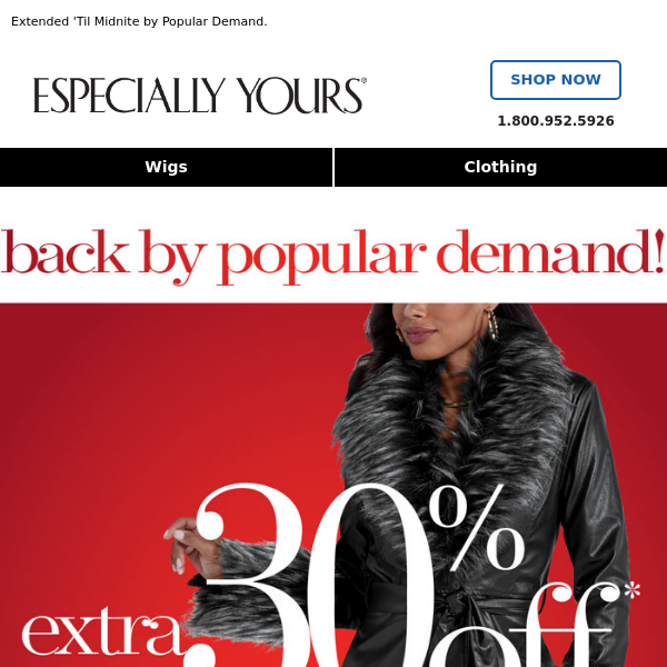 It's Back: EXTRA 30% Off Clearance!