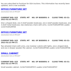 GSA Auctions Furniture Update