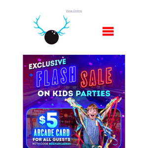 ⚡ FLASH SALE ⚡ FREE $5 Arcade Cards on Your Next Kids & Teens Party!