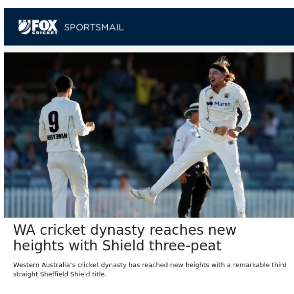 WA cricket dynasty reaches new heights with Shield three-peat