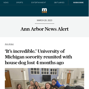 ‘It’s incredible.’ University of Michigan sorority reunited with house dog lost 4 months ago