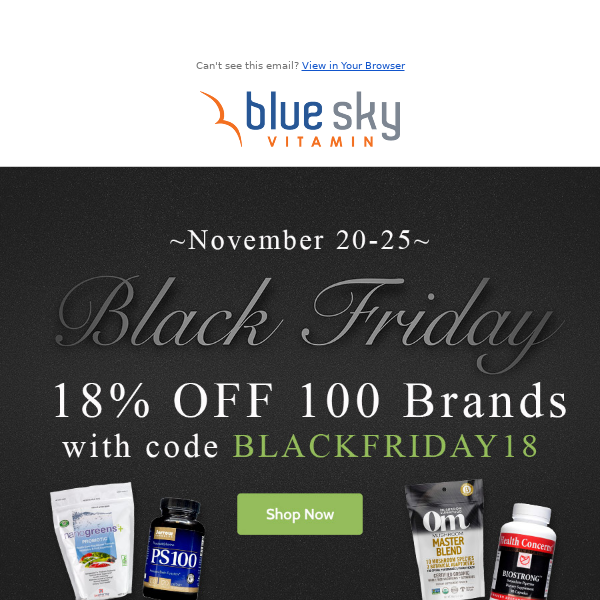 Black Friday Sale - 18% OFF 100 Select Brands All Week